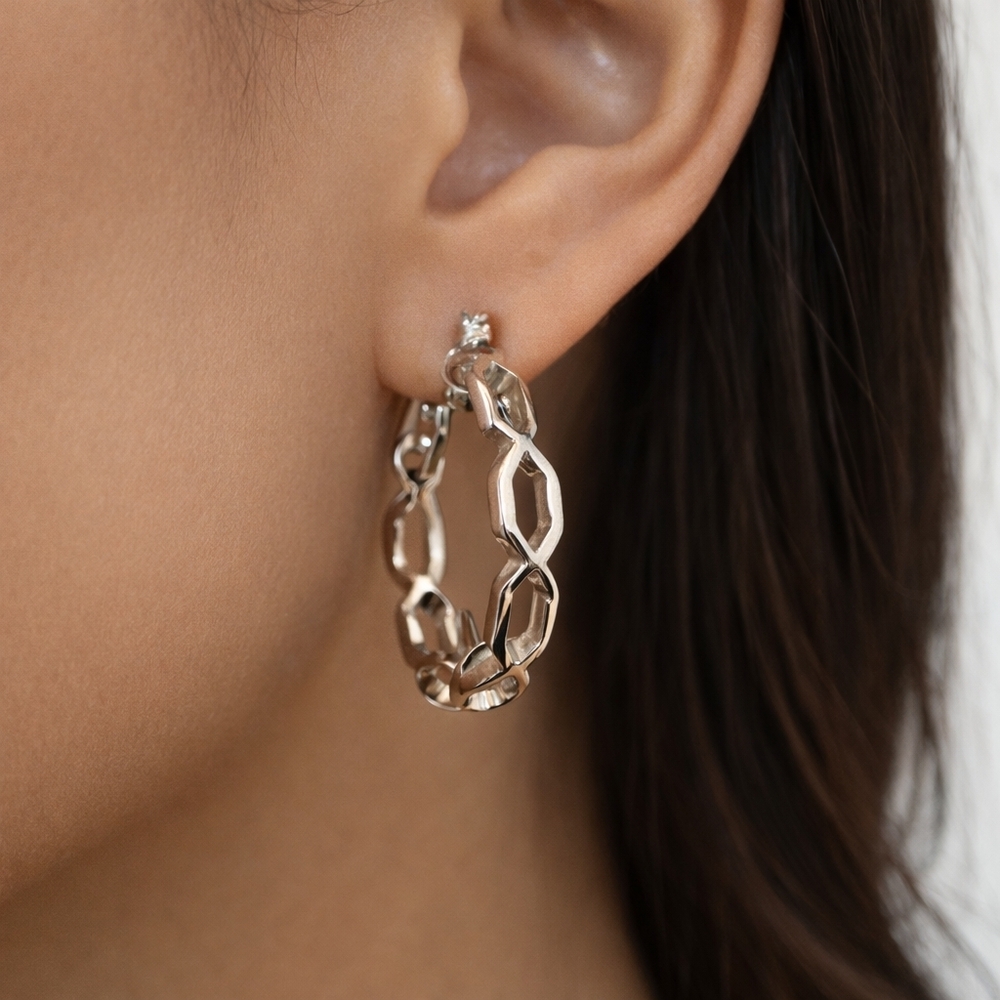 Catherine Malandrino Silver tone Twisted Design Hoop Earrings - Women's Jewelry